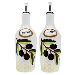 Tuscan Italian Olive Oil & Vinegar Dispenser Cruet Set - Hand Painted